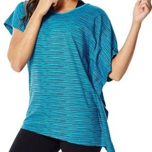 Zumba Blue & Black Oversized Safari Striped Poncho Workout/Athletic Tee
